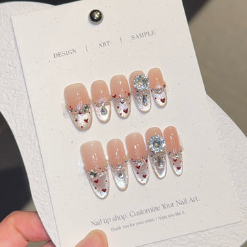 Glamorous Crystal Accent Nude Press - On Nails for Sophisticated Women