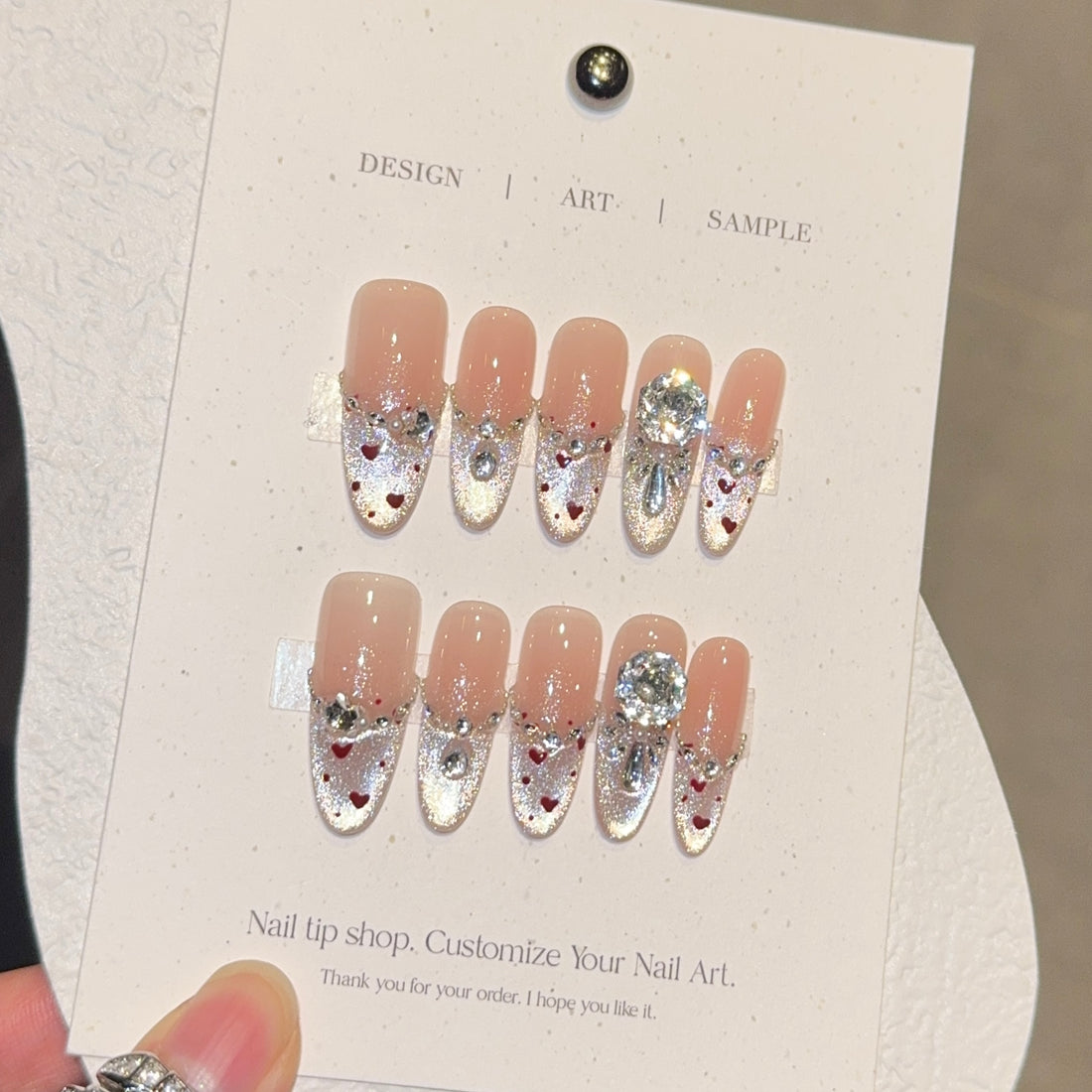 Glamorous Crystal Accent Nude Press - On Nails for Sophisticated Women