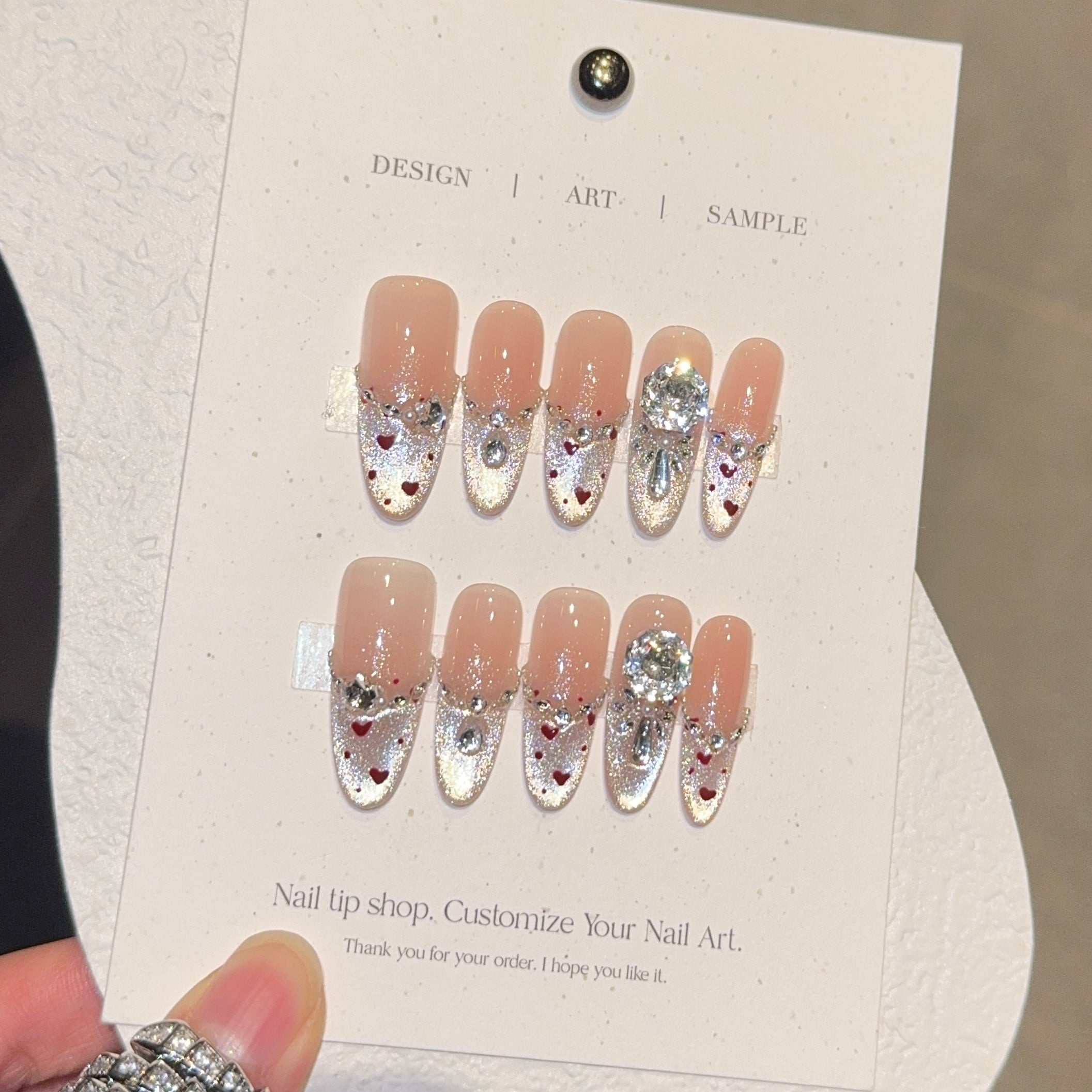Glamorous Crystal Accent Nude Press - On Nails for Sophisticated Women