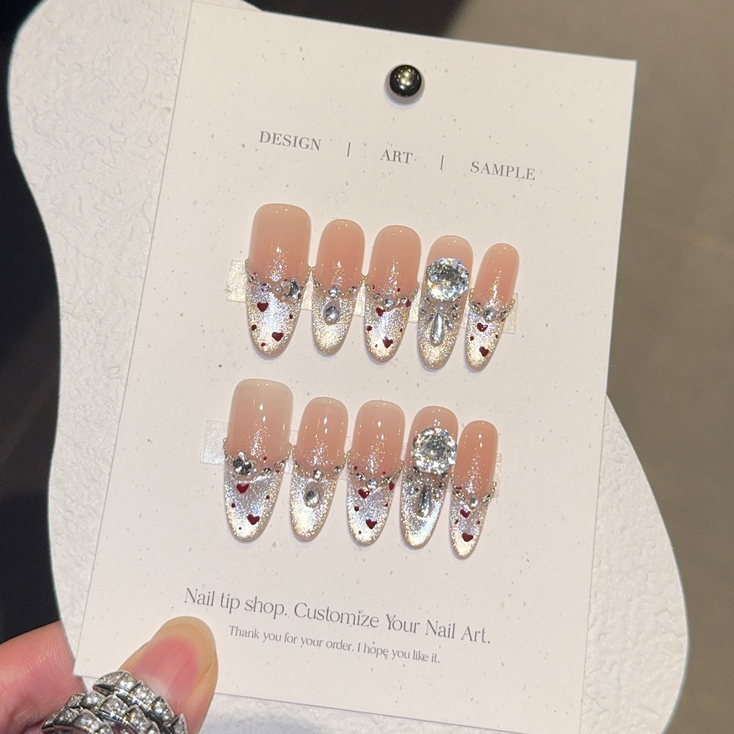Glamorous Crystal Accent Nude Press - On Nails for Sophisticated Women