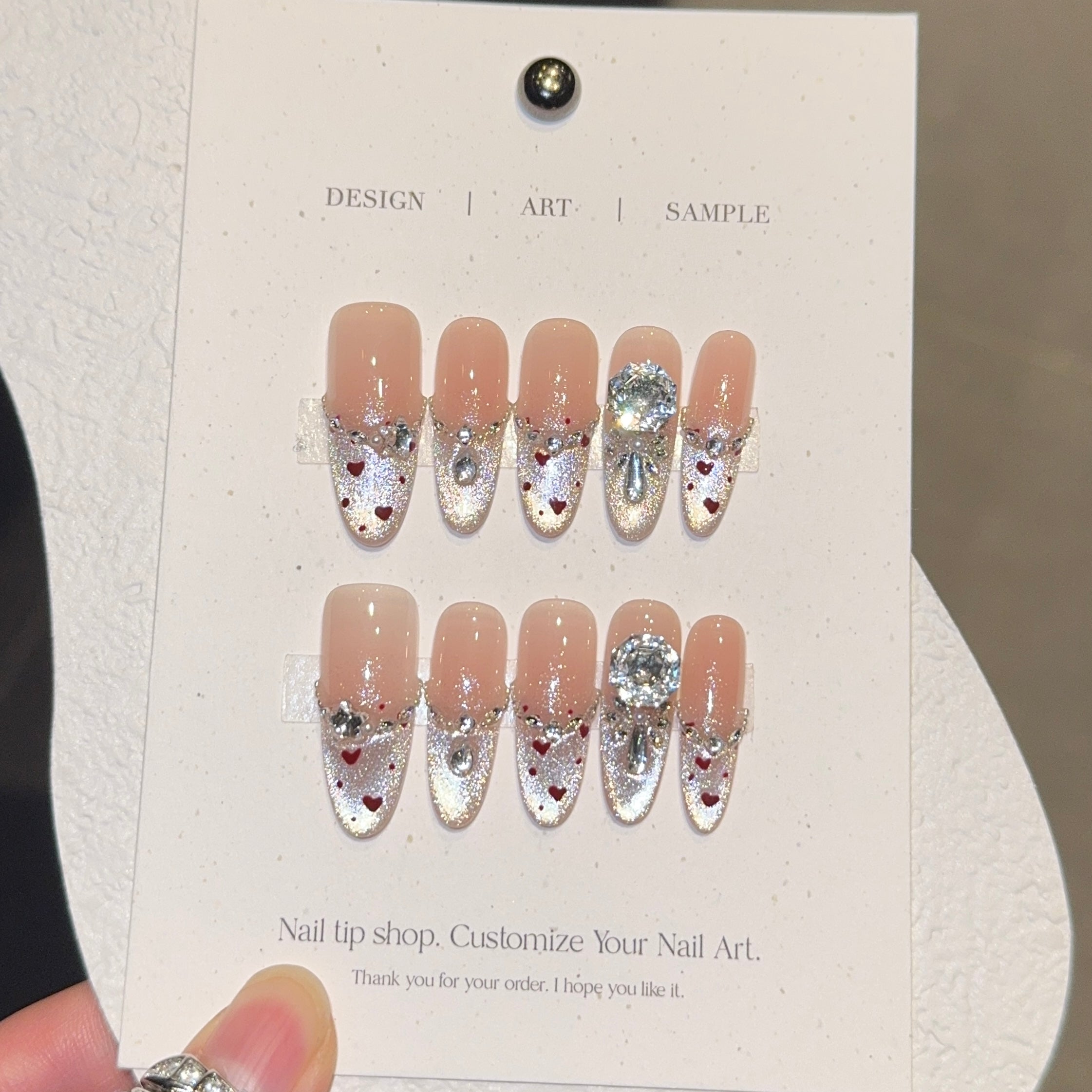 Glamorous Crystal Accent Nude Press - On Nails for Sophisticated Women