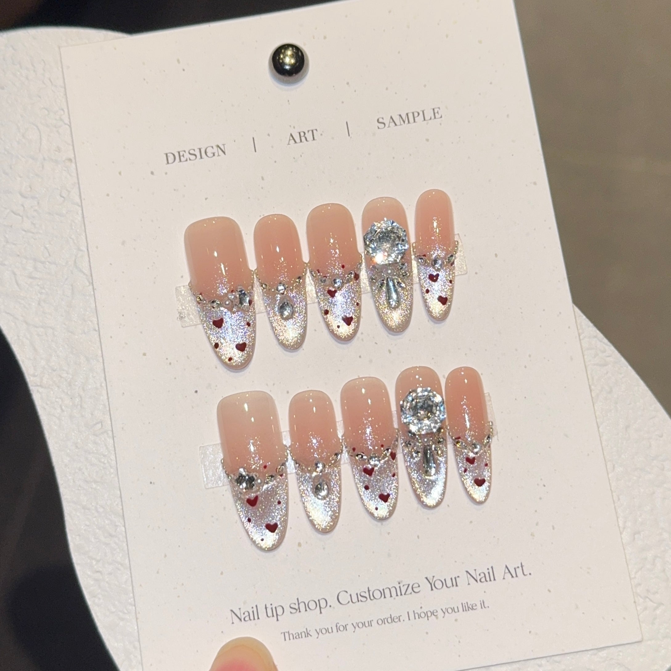 Glamorous Crystal Accent Nude Press - On Nails for Sophisticated Women