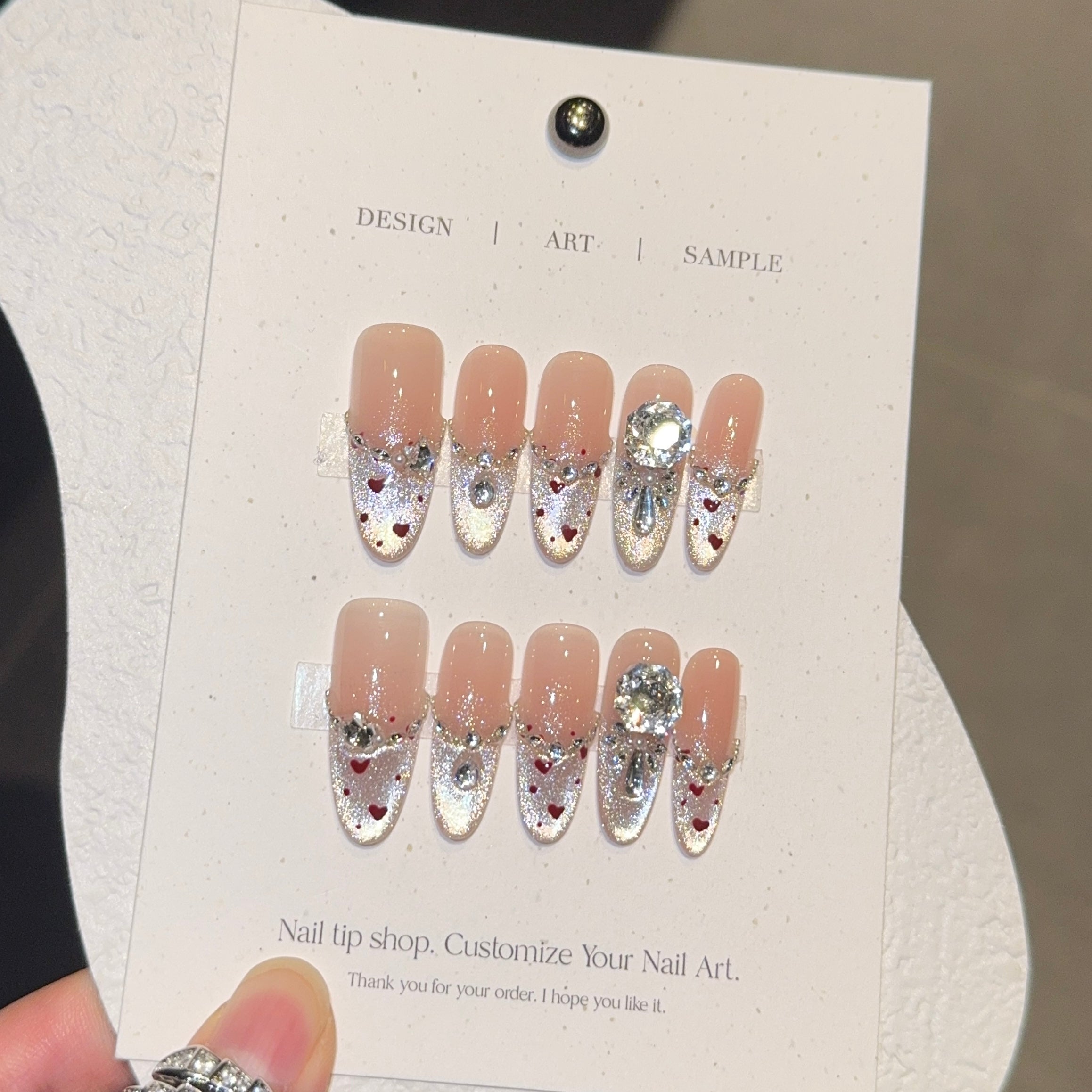 Glamorous Crystal Accent Nude Press - On Nails for Sophisticated Women