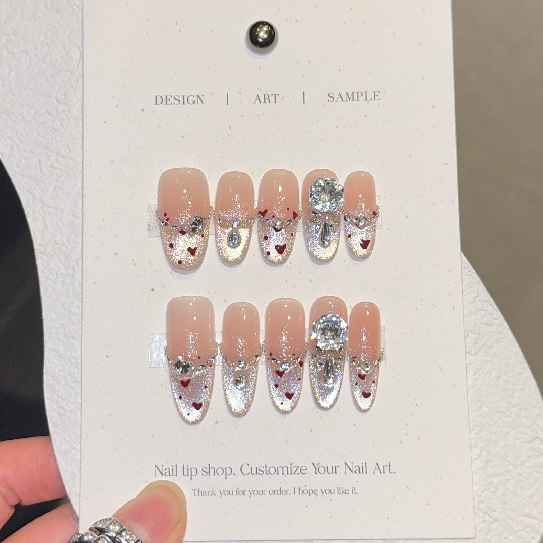 Glamorous Crystal Accent Nude Press - On Nails for Sophisticated Women
