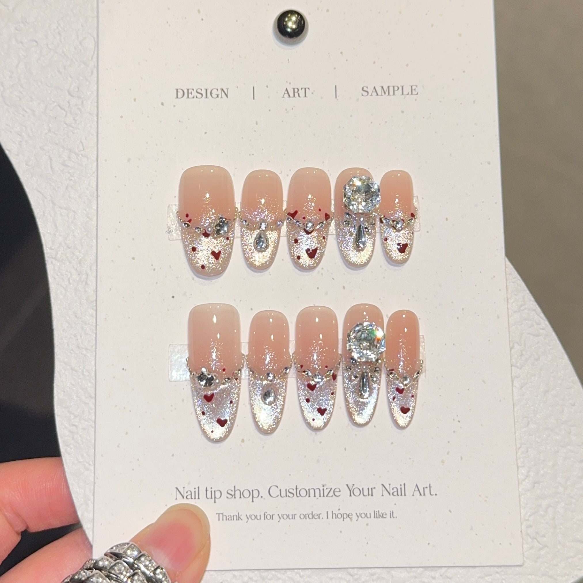 Glamorous Crystal Accent Nude Press - On Nails for Sophisticated Women
