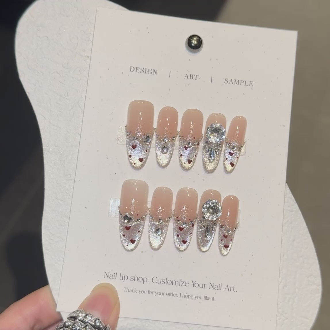 Glamorous Crystal Accent Nude Press - On Nails for Sophisticated Women