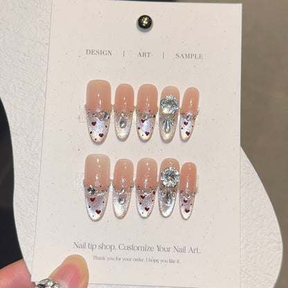 Glamorous Crystal Accent Nude Press - On Nails for Sophisticated Women