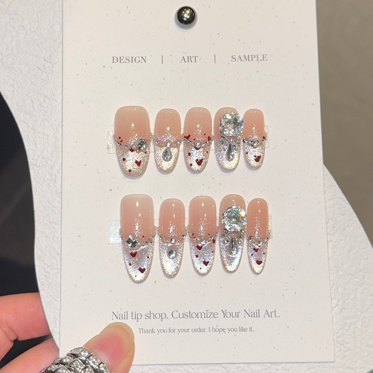 Glamorous Crystal Accent Nude Press - On Nails for Sophisticated Women