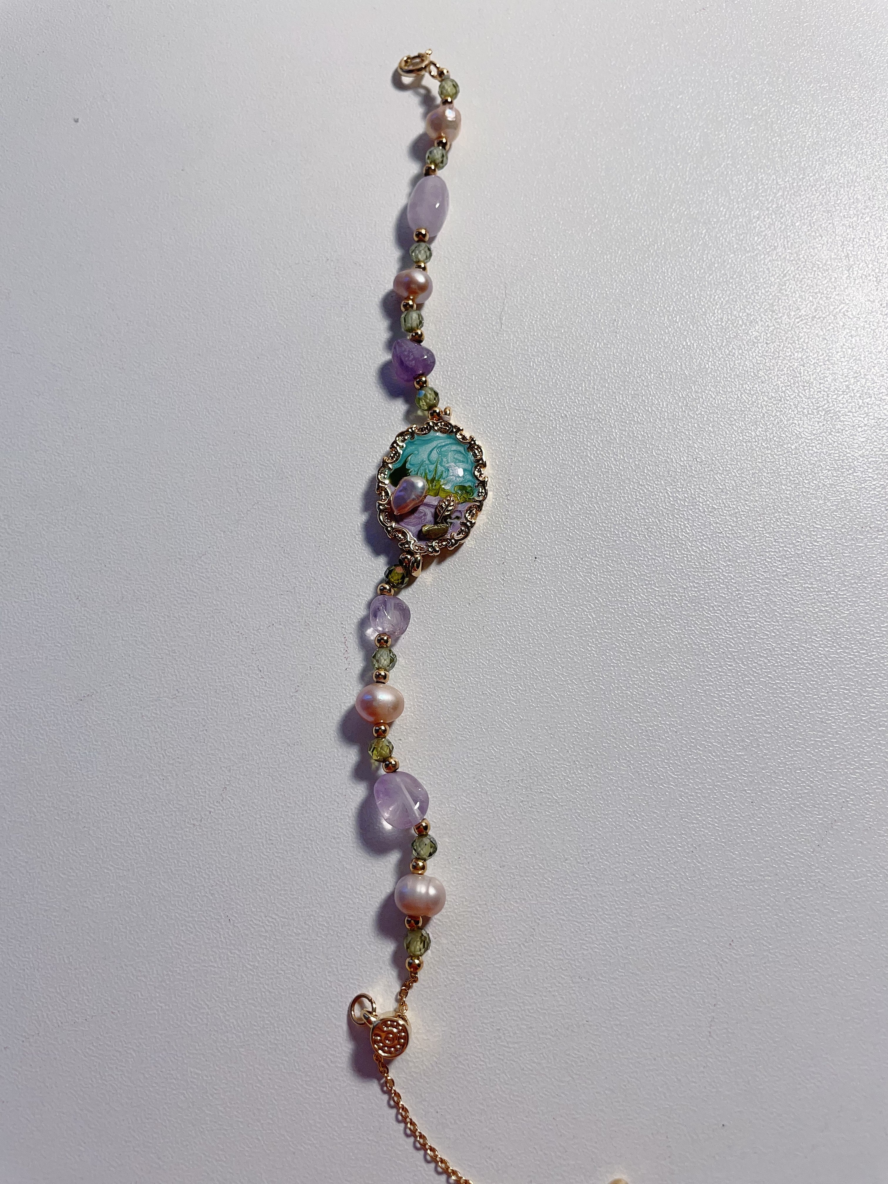Amethyst Pearl & Enamel Scene Bracelet (Pastel Purple)