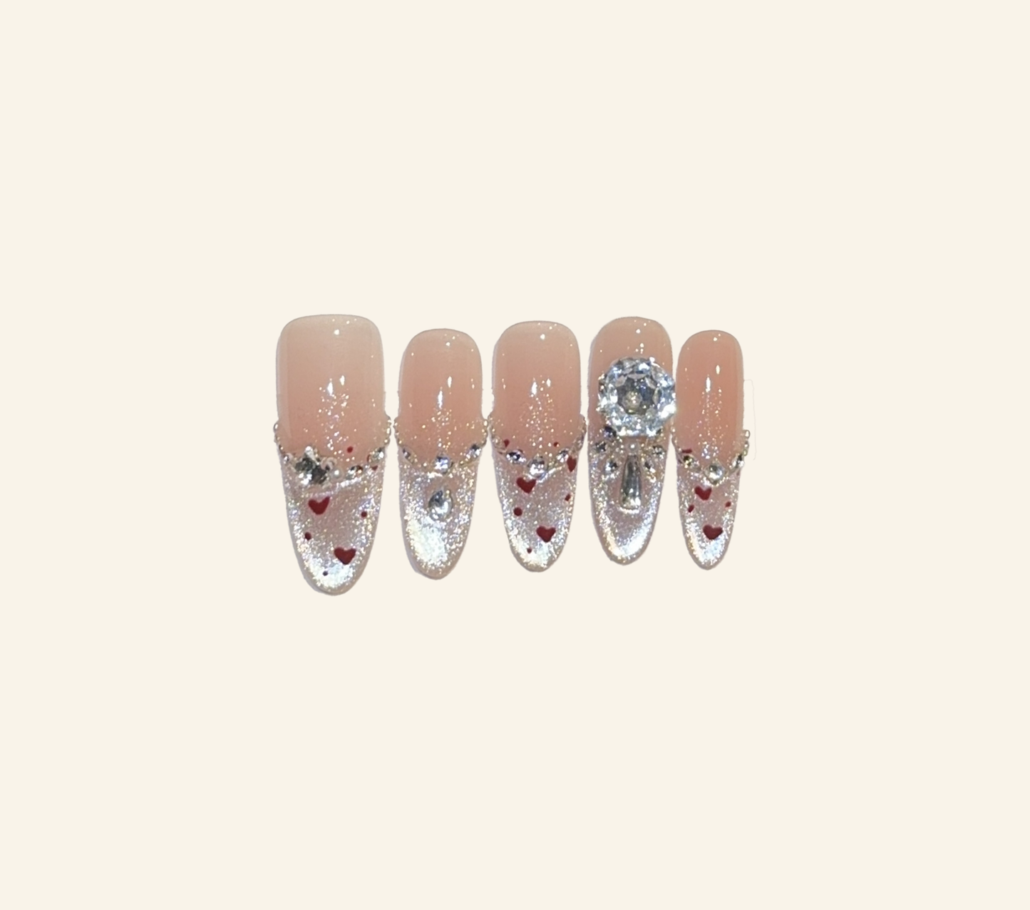 Glamorous Crystal Accent Nude Press - On Nails for Sophisticated Women