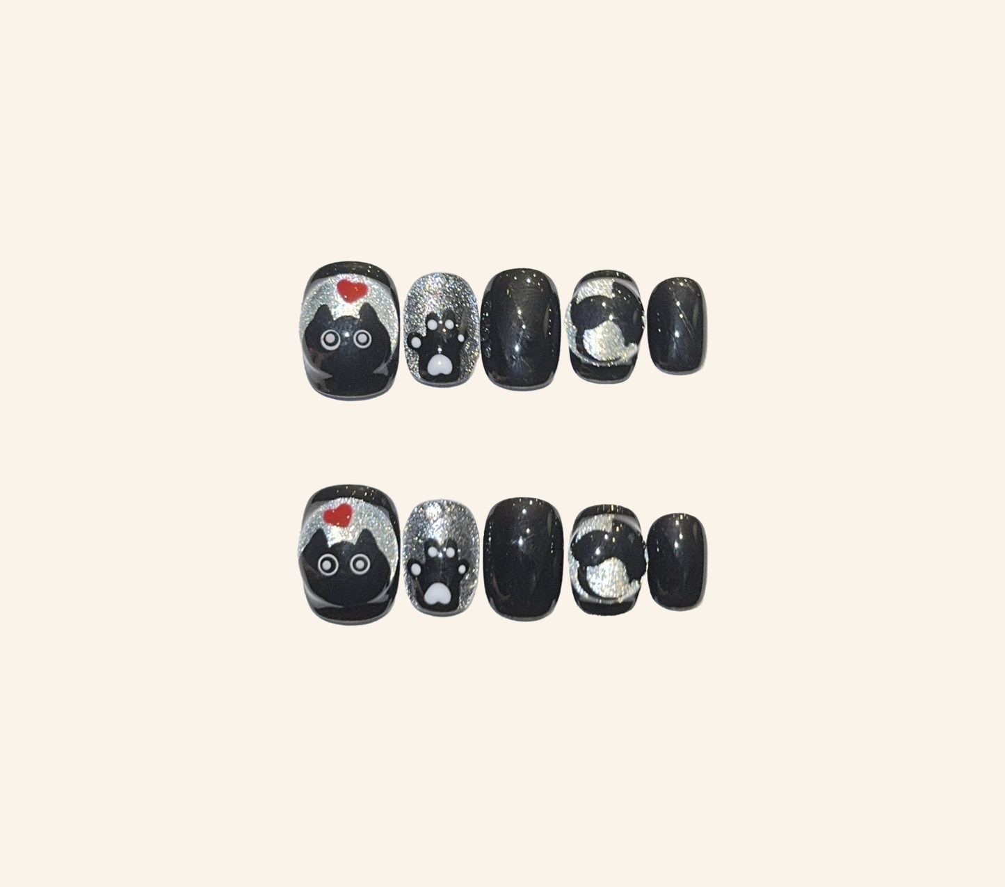 Charming Cat - themed Black Press - on Nails