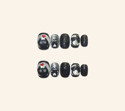 Charming Cat - themed Black Press - on Nails