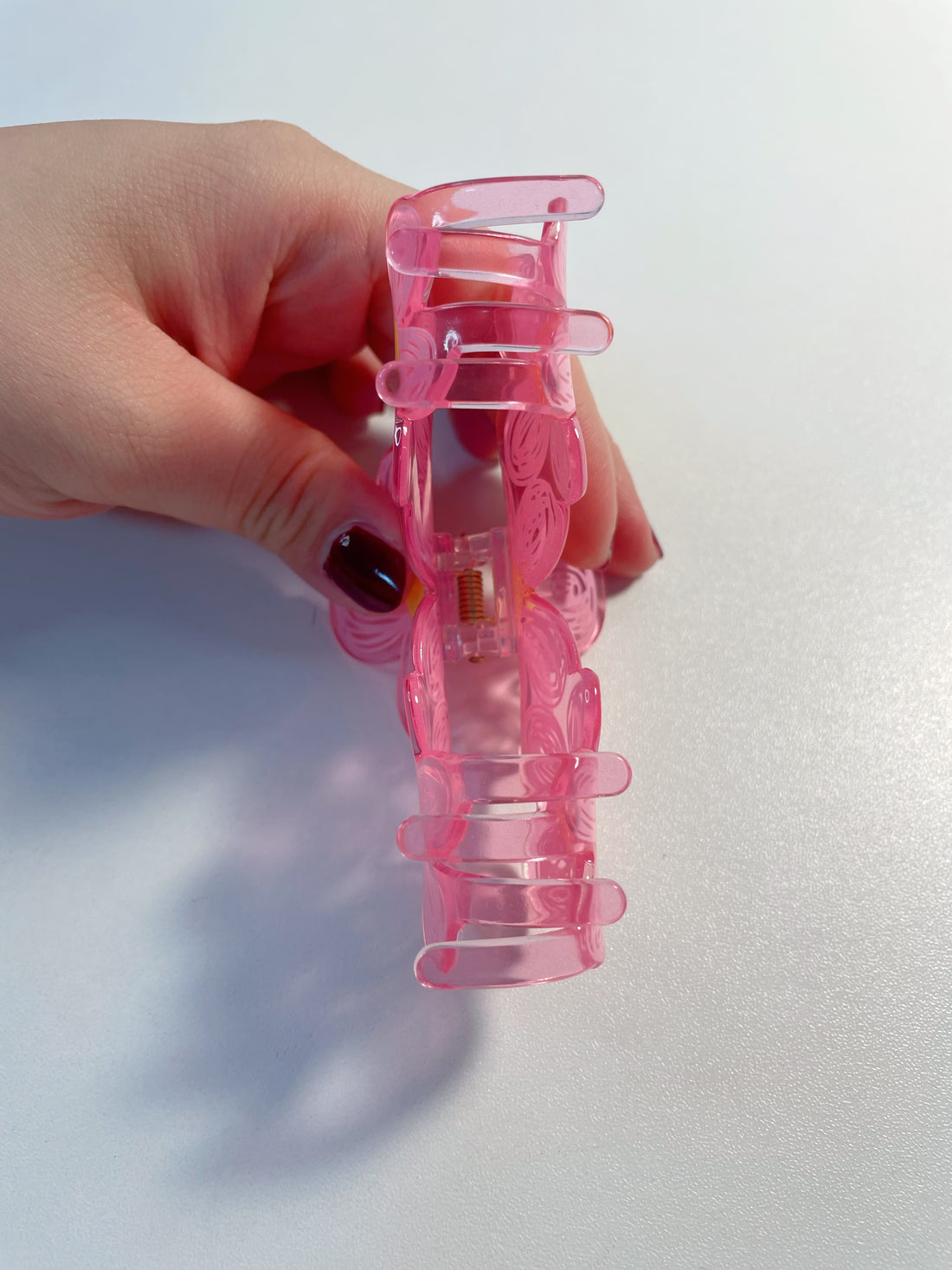 Pink Floral Acrylic Hair Claw