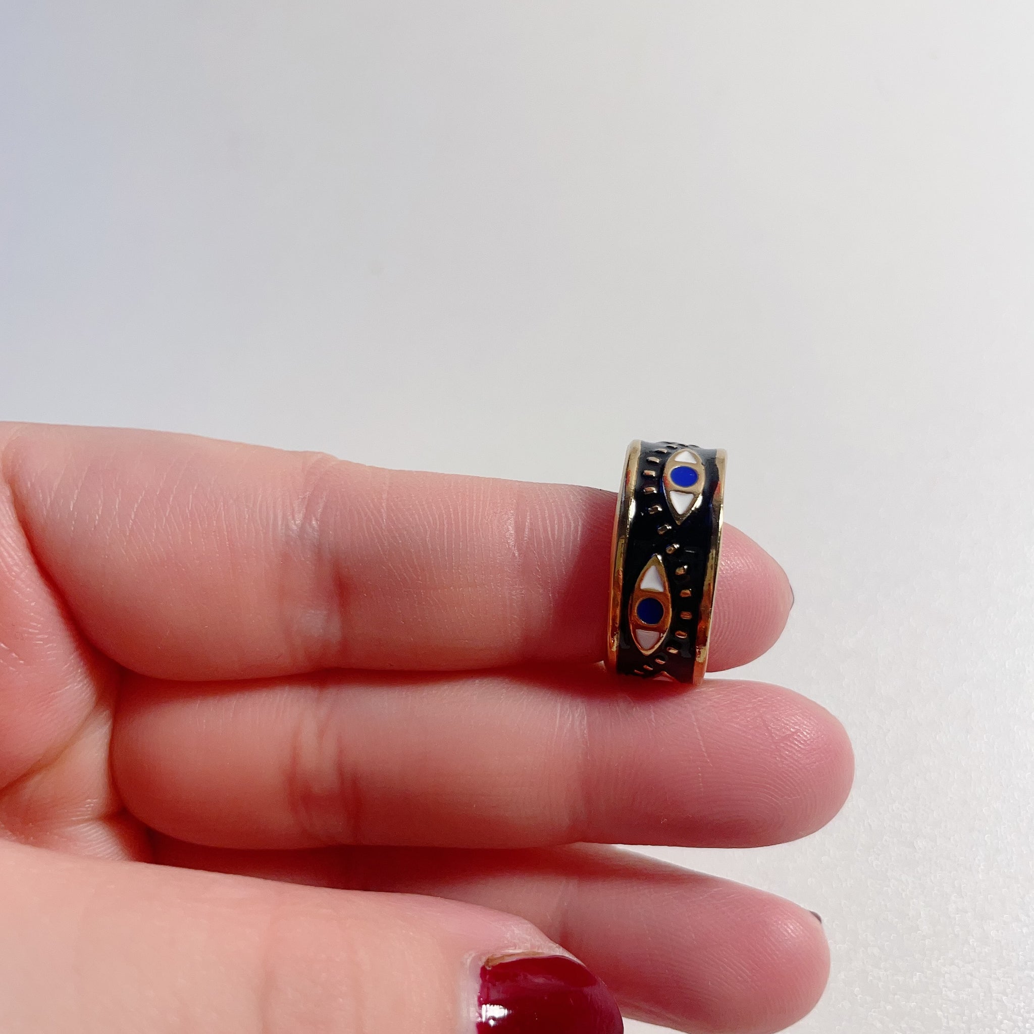 Evil Eye Enamel Spinner Ring (Black & Gold)