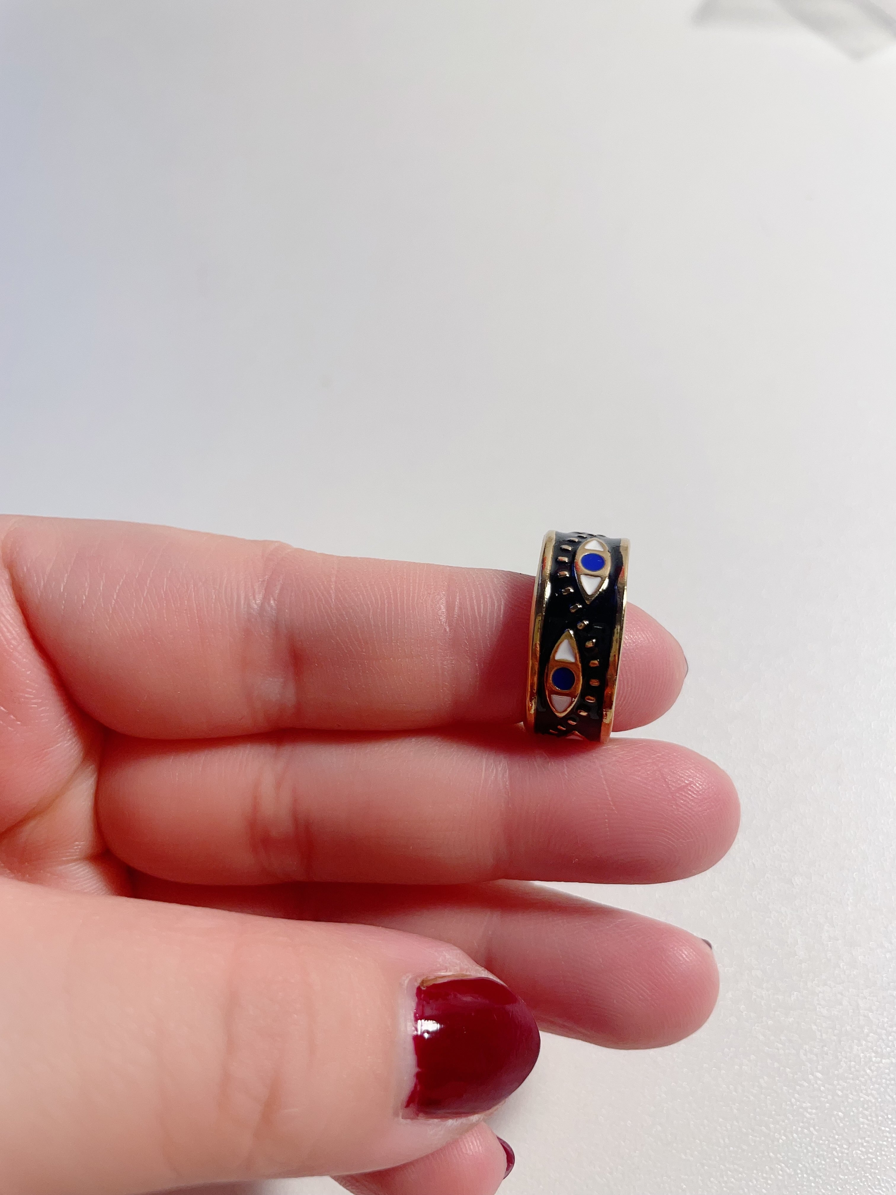 Evil Eye Enamel Spinner Ring (Black & Gold)