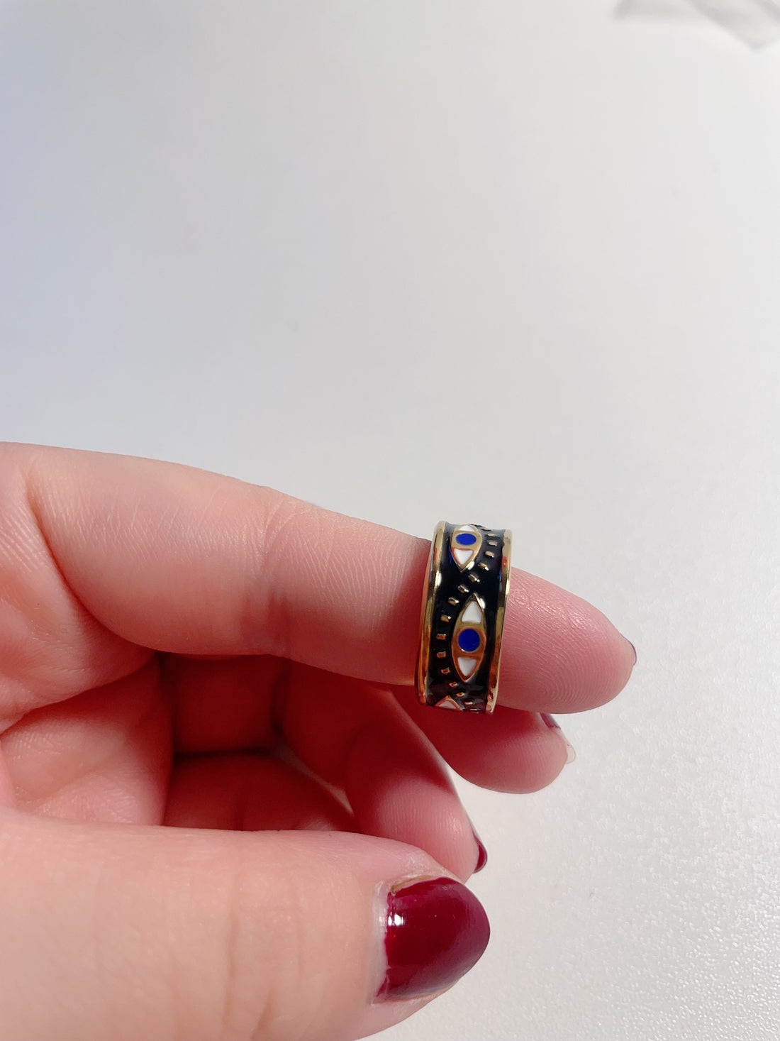 Evil Eye Enamel Spinner Ring (Black & Gold)